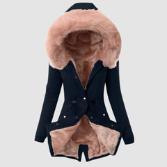Casual Hooded Warm Down Jacket Women's Slim Fit Furry Hooded Coats