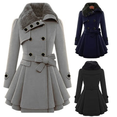 Women Vintage Woolen Windbreaker Warm Button Up Asymmetrical Clothes