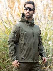 Men's Waterproof Tactical Softshell Jacket Winter Warm Fleece Hooded Coat