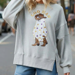 Women s Halloween Oversized Hoodie Long Sleeve V-Neck Split Hem