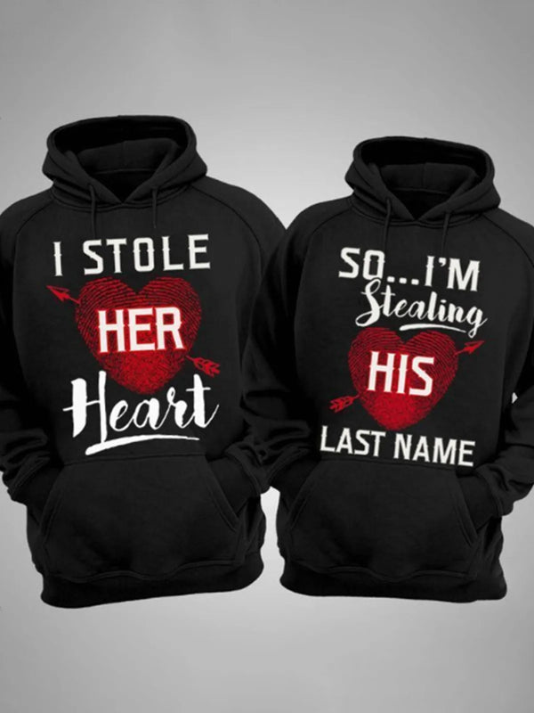 Men's Fashion Couple Outfit with Printed Pattern Sporty Loose Fit Hoodie