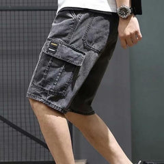 Men's Solid Color Denim Shorts, Korean Version Of The Trend Cargo Poplin Pants
