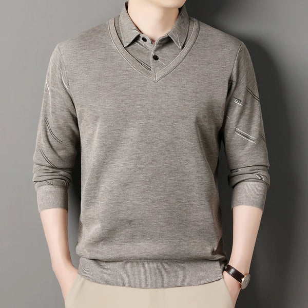 Men's Fleece Lining Sweater Autumn Winter Pullover Polo Shirt Top Clothes