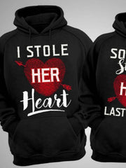 Men's Fashion Couple Outfit with Printed Pattern Sporty Loose Fit Hoodie