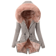 Casual Hooded Warm Down Jacket Women's Slim Fit Furry Hooded Coats