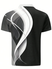 Men's Short Sleeve Waffle Knit Polo Shirt with Abstract Casual Business Wear