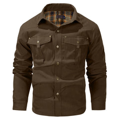 Mens Plus Size Lapel Plaid Flannel Casual Jacket European Color Jacket