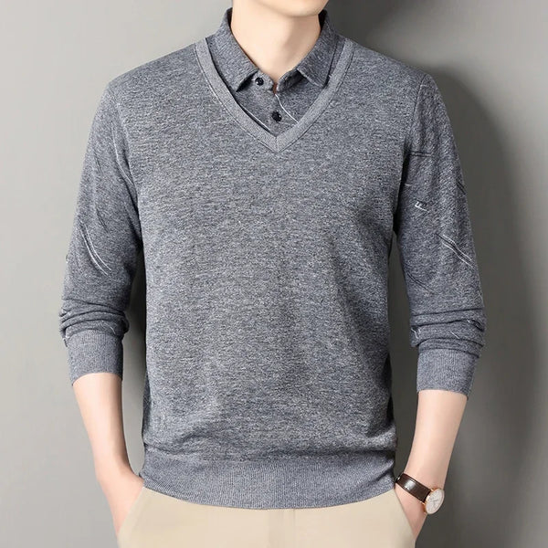Men's Fleece Lining Sweater Autumn Winter Pullover Polo Shirt Top Clothes