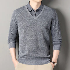 Men's Fleece Lining Sweater Autumn Winter Pullover Polo Shirt Top Clothes