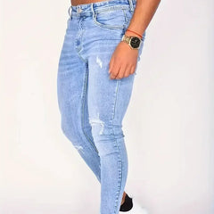 Men's Casual Slim Fit Ripped Jeans, Men's Versatile Street Style Denim Pants