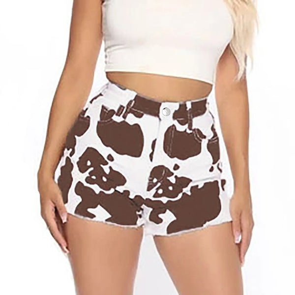 Fashion Cow Printing Denim Shorts For Women Jeans Shorts Hot Pants