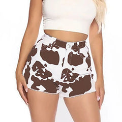 Fashion Cow Printing Denim Shorts For Women Jeans Shorts Hot Pants