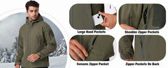 Men's Waterproof Tactical Softshell Jacket Winter Warm Fleece Hooded Coat