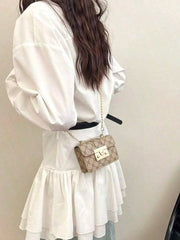 Vintage Monogram Mini Chain Crossbody Bag, Classic Lock Flap Shoulder Bag