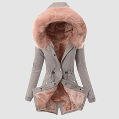 Casual Hooded Warm Down Jacket Women's Slim Fit Furry Hooded Coats