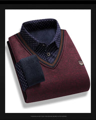 Men's Fleece Lining Sweater Autumn Winter Pullover Polo Shirt Top Clothes
