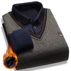 Men's Fleece Lining Sweater Autumn Winter Pullover Polo Shirt Top Clothes