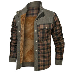 Men's Winter Fleece Lined Flannel Plaid Shirt Jacket With Button Down Jacket