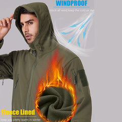 Men's Waterproof Tactical Softshell Jacket Winter Warm Fleece Hooded Coat