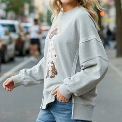 Women s Halloween Oversized Hoodie Long Sleeve V-Neck Split Hem