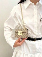 Vintage Monogram Mini Chain Crossbody Bag, Classic Lock Flap Shoulder Bag
