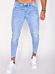 Men's Casual Slim Fit Ripped Jeans, Men's Versatile Street Style Denim Pants
