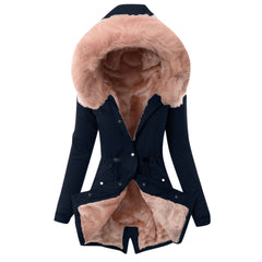 Casual Hooded Warm Down Jacket Women's Slim Fit Furry Hooded Coats