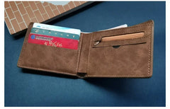 New Retro Men Short Wallet with Zipper Coin Bag Men Leather Wallet