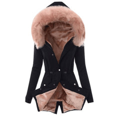 Casual Hooded Warm Down Jacket Women's Slim Fit Furry Hooded Coats