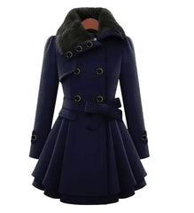 Women Vintage Woolen Windbreaker Warm Button Up Asymmetrical Clothes
