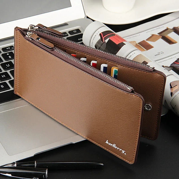 Brand Long Credit Card Holder Men's Leather Wallet With Coin Pocket