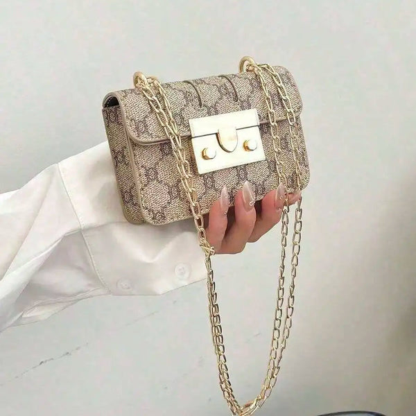 Vintage Monogram Mini Chain Crossbody Bag, Classic Lock Flap Shoulder Bag