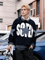 Men's Y2k Letter Graphic Long Sleeve Hoodie Vintage Loose Fit Hooded