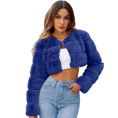 Faux Coat Cropped Jacket Fuzzy Fleece Jacket For Women V Neck Sweater