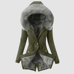 Casual Hooded Warm Down Jacket Women's Slim Fit Furry Hooded Coats
