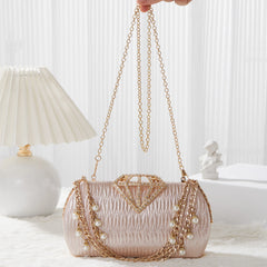 Luxury Evening Clutch Bag for Women With Pearl Decor Diamond Dinner Bag