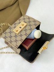 Vintage Monogram Mini Chain Crossbody Bag, Classic Lock Flap Shoulder Bag
