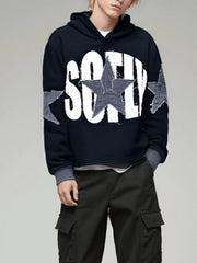Men's Y2k Letter Graphic Long Sleeve Hoodie Vintage Loose Fit Hooded