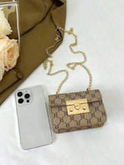 Vintage Monogram Mini Chain Crossbody Bag, Classic Lock Flap Shoulder Bag