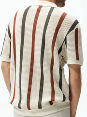 Men's Summer Chunky Knit Short-Sleeve Polo Shirt With Stripes Daily Outings