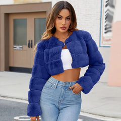 Faux Coat Cropped Jacket Fuzzy Fleece Jacket For Women V Neck Sweater