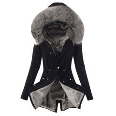Casual Hooded Warm Down Jacket Women's Slim Fit Furry Hooded Coats