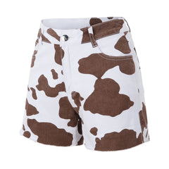 Fashion Cow Printing Denim Shorts For Women Jeans Shorts Hot Pants