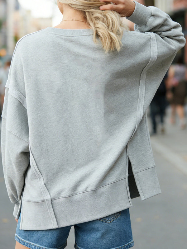 Women s Halloween Oversized Hoodie Long Sleeve V-Neck Split Hem