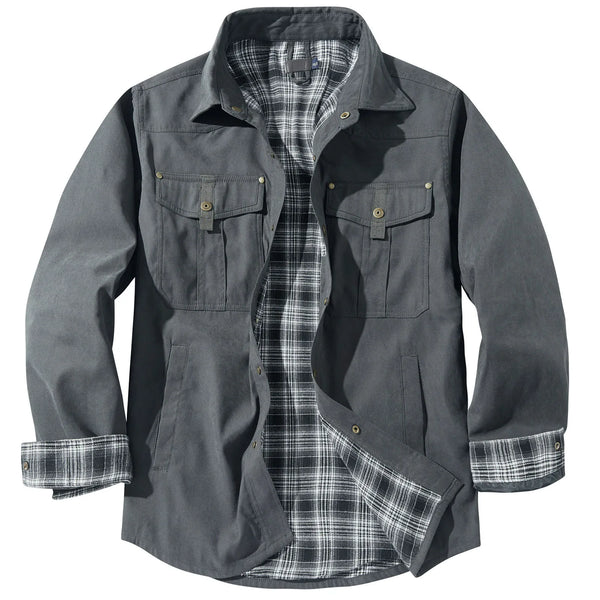 Mens Plus Size Lapel Plaid Flannel Casual Jacket European Color Jacket
