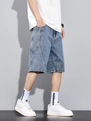 Men's Summer Denim Cargo Shorts Big Size Straight Baggy Jeans Shorts