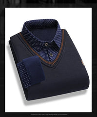 Men's Fleece Lining Sweater Autumn Winter Pullover Polo Shirt Top Clothes
